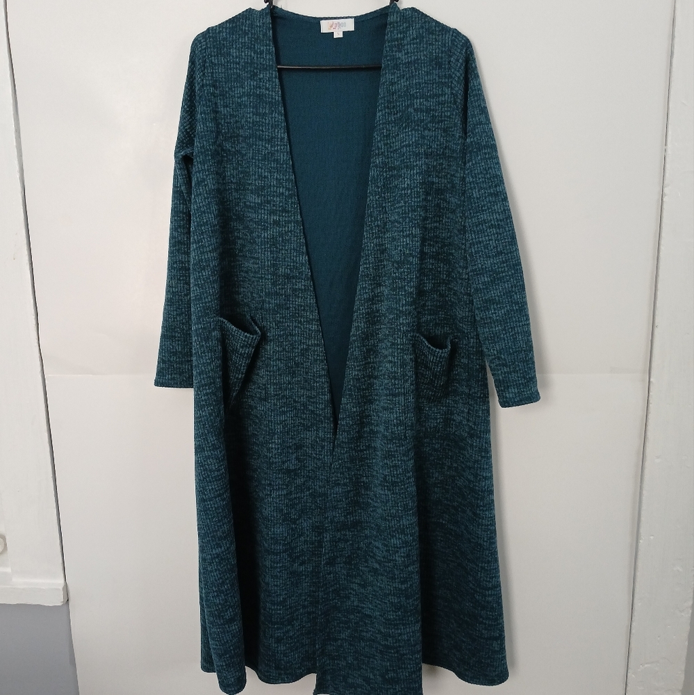 LulaRoe Sarah Long Open Cardiga Green Women's Size Small